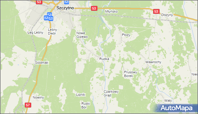 mapa Rudka gmina Szczytno, Rudka gmina Szczytno na mapie Targeo