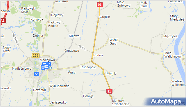 mapa Rudno gmina Pelplin, Rudno gmina Pelplin na mapie Targeo