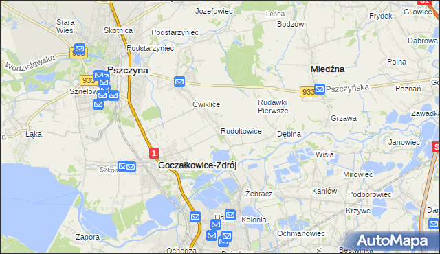 mapa Rudołtowice, Rudołtowice na mapie Targeo
