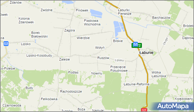 mapa Ruszów gmina Łabunie, Ruszów gmina Łabunie na mapie Targeo