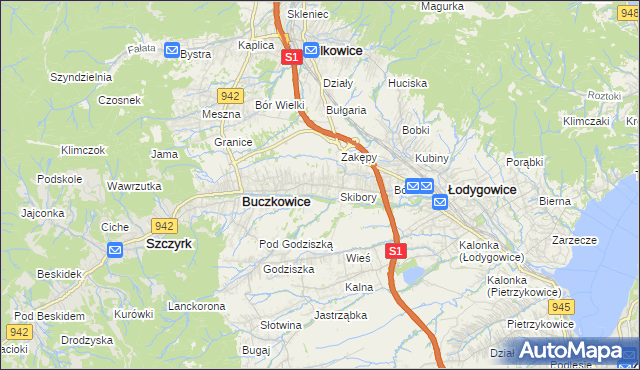 mapa Rybarzowice, Rybarzowice na mapie Targeo