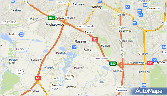 mapa Rybie gmina Raszyn, Rybie gmina Raszyn na mapie Targeo