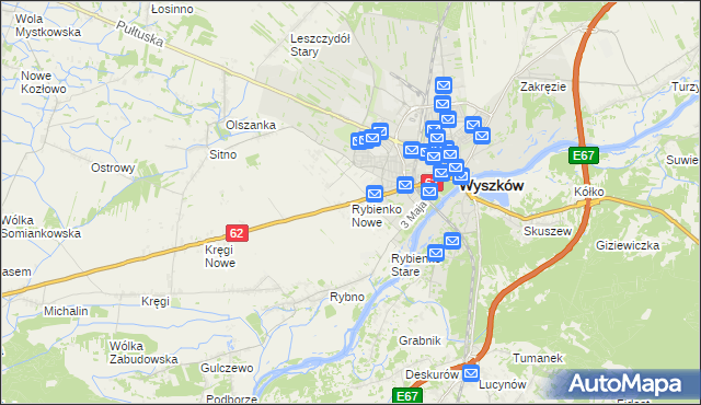 mapa Rybienko Nowe, Rybienko Nowe na mapie Targeo