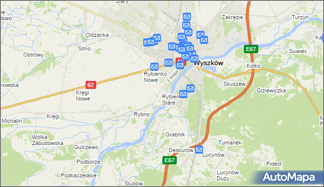 mapa Rybienko Stare, Rybienko Stare na mapie Targeo