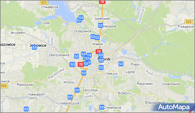 mapa Rybnika, Rybnik na mapie Targeo