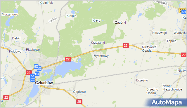 mapa Rychnowy gmina Człuchów, Rychnowy gmina Człuchów na mapie Targeo