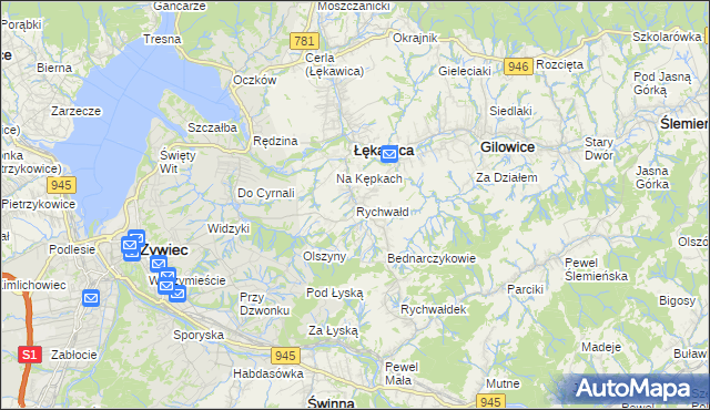 mapa Rychwałd gmina Gilowice, Rychwałd gmina Gilowice na mapie Targeo