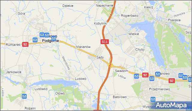 mapa Sady gmina Tarnowo Podgórne, Sady gmina Tarnowo Podgórne na mapie Targeo