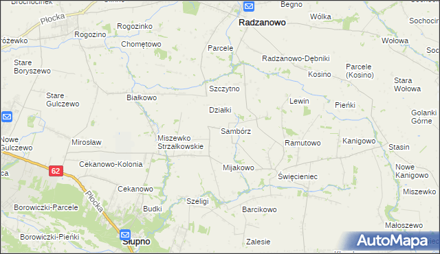 mapa Sambórz gmina Słupno, Sambórz gmina Słupno na mapie Targeo