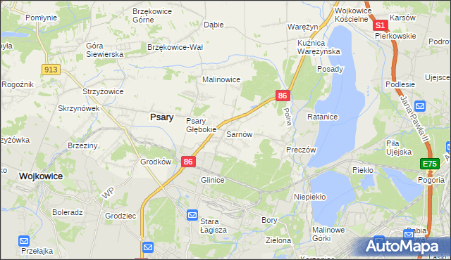 mapa Sarnów gmina Psary, Sarnów gmina Psary na mapie Targeo