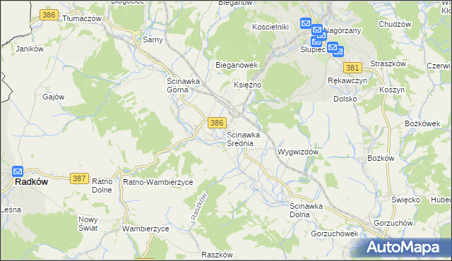 mapa Ścinawka Średnia, Ścinawka Średnia na mapie Targeo
