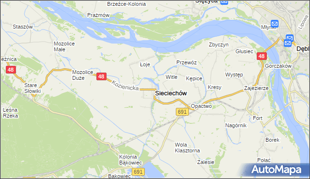 mapa Sieciechów powiat kozienicki, Sieciechów powiat kozienicki na mapie Targeo