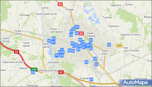 mapa Siedlce, Siedlce na mapie Targeo