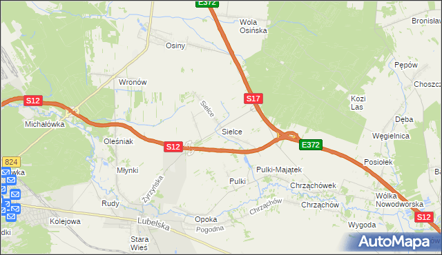 mapa Sielce gmina Końskowola, Sielce gmina Końskowola na mapie Targeo