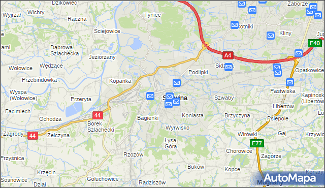 mapa Skawina, Skawina na mapie Targeo