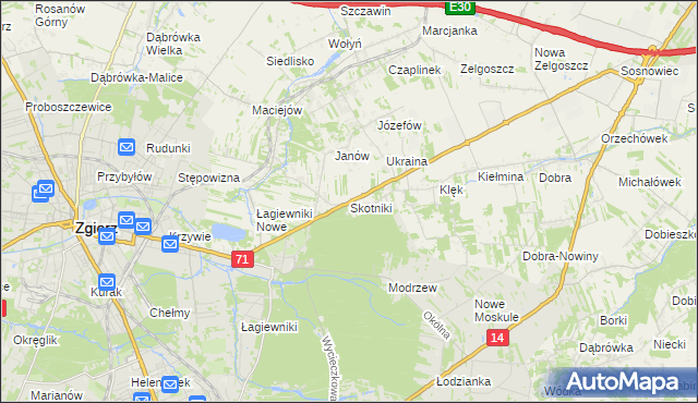 mapa Skotniki gmina Zgierz, Skotniki gmina Zgierz na mapie Targeo