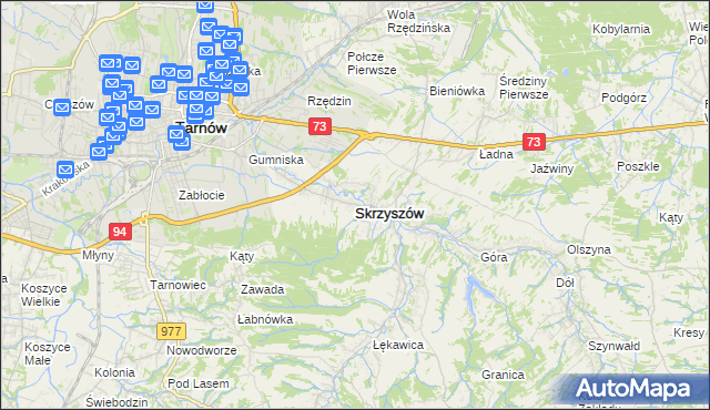 mapa Skrzyszów powiat tarnowski, Skrzyszów powiat tarnowski na mapie Targeo