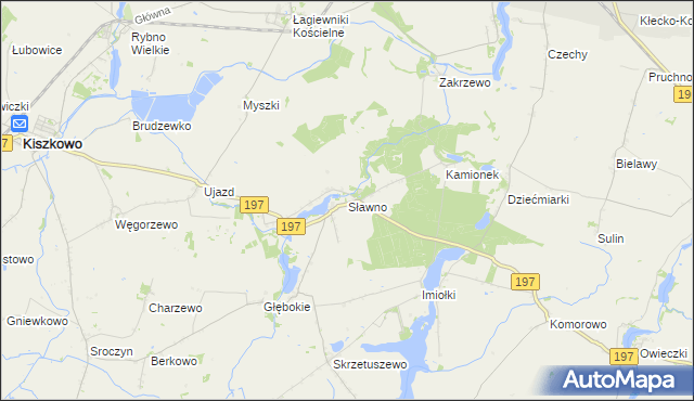 mapa Sławno gmina Kiszkowo, Sławno gmina Kiszkowo na mapie Targeo