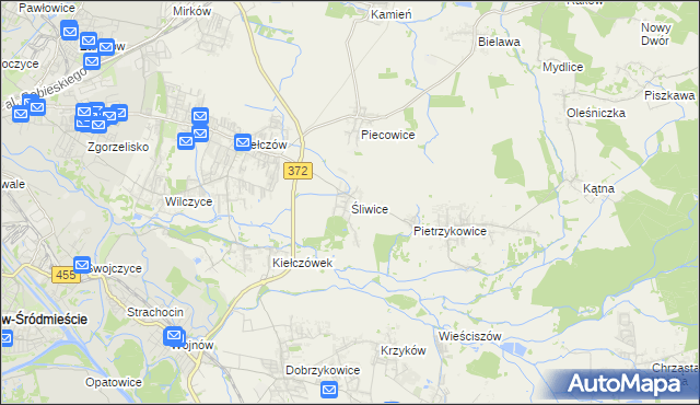 mapa Śliwice gmina Długołęka, Śliwice gmina Długołęka na mapie Targeo
