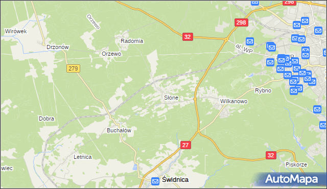 mapa Słone gmina Świdnica, Słone gmina Świdnica na mapie Targeo
