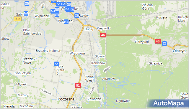 mapa Słowik gmina Poczesna, Słowik gmina Poczesna na mapie Targeo