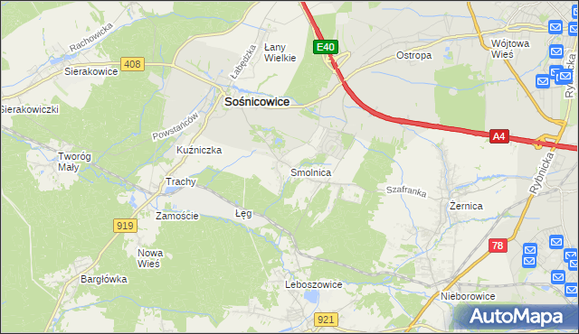 mapa Smolnica gmina Sośnicowice, Smolnica gmina Sośnicowice na mapie Targeo