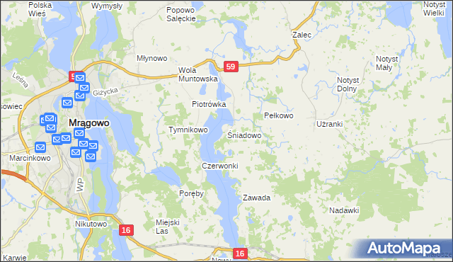 mapa Śniadowo gmina Mrągowo, Śniadowo gmina Mrągowo na mapie Targeo