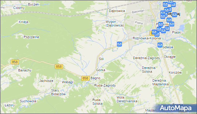 mapa Sól gmina Biłgoraj, Sól gmina Biłgoraj na mapie Targeo