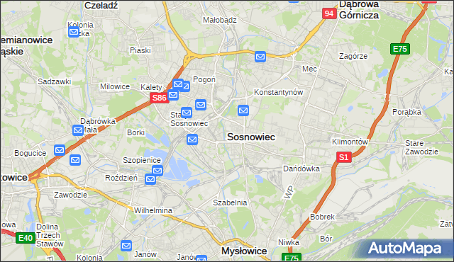mapa Sosnowca, Sosnowiec na mapie Targeo