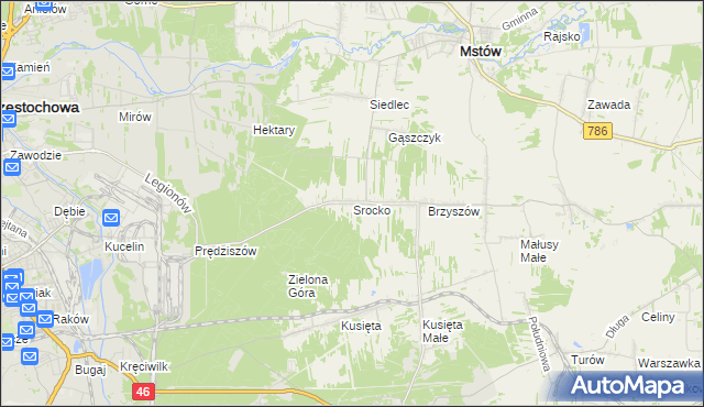 mapa Srocko gmina Mstów, Srocko gmina Mstów na mapie Targeo