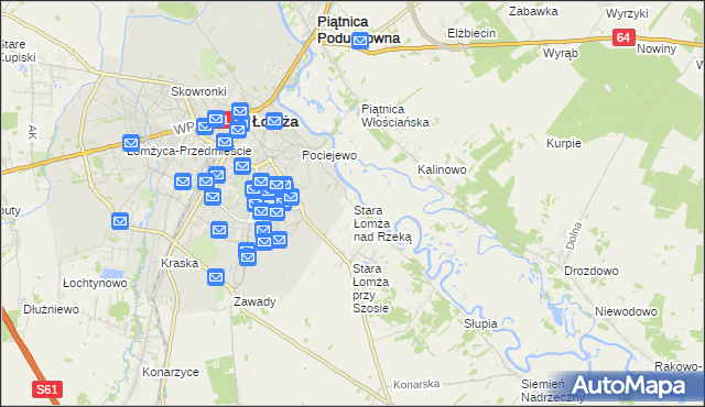 mapa Stara Łomża nad Rzeką, Stara Łomża nad Rzeką na mapie Targeo