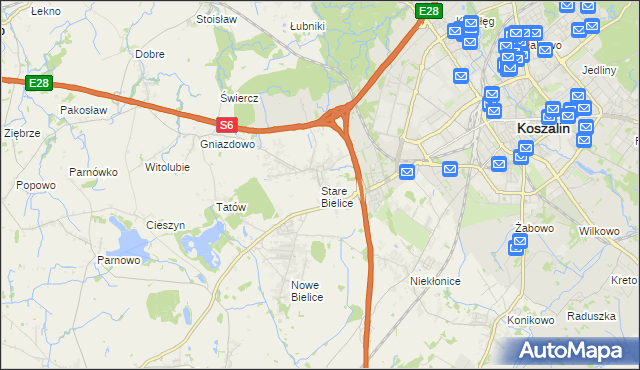 mapa Stare Bielice gmina Biesiekierz, Stare Bielice gmina Biesiekierz na mapie Targeo