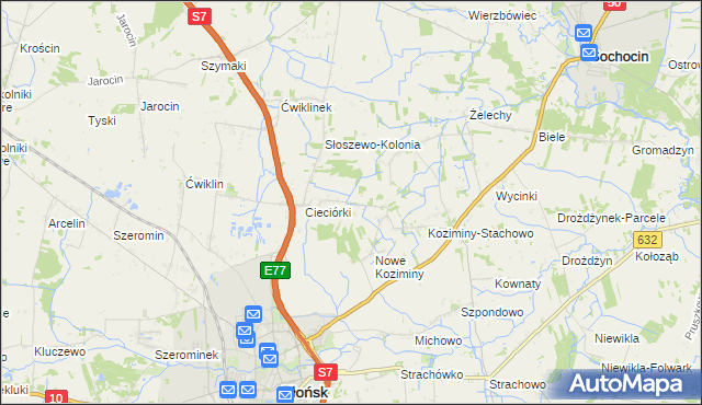 mapa Stare Koziminy, Stare Koziminy na mapie Targeo