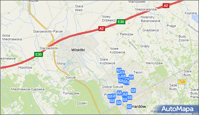 mapa Stare Kozłowice, Stare Kozłowice na mapie Targeo