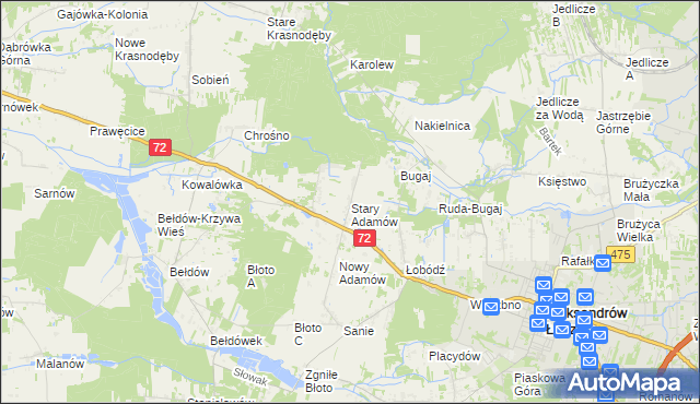 mapa Stary Adamów gmina Aleksandrów Łódzki, Stary Adamów gmina Aleksandrów Łódzki na mapie Targeo