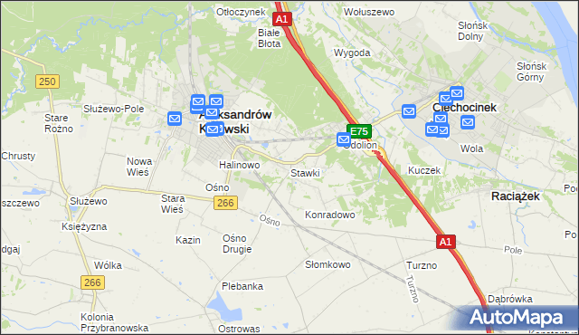 mapa Stawki gmina Aleksandrów Kujawski, Stawki gmina Aleksandrów Kujawski na mapie Targeo