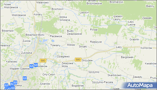 mapa Strojec gmina Kampinos, Strojec gmina Kampinos na mapie Targeo