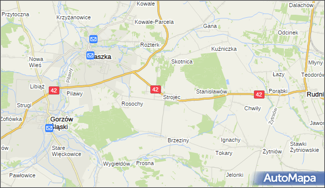 mapa Strojec gmina Praszka, Strojec gmina Praszka na mapie Targeo