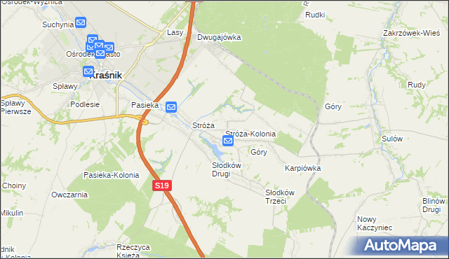 mapa Stróża-Kolonia, Stróża-Kolonia na mapie Targeo