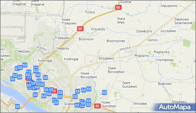 mapa Stróżewko gmina Radzanowo, Stróżewko gmina Radzanowo na mapie Targeo