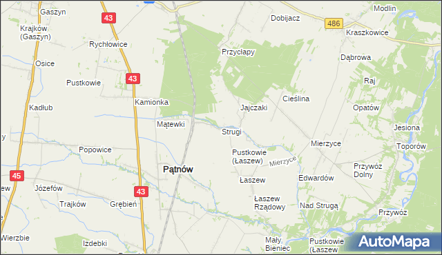 mapa Strugi gmina Wierzchlas, Strugi gmina Wierzchlas na mapie Targeo