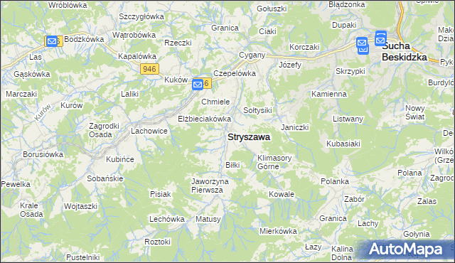 mapa Stryszawa, Stryszawa na mapie Targeo