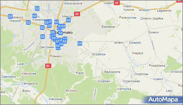 mapa Strzałków gmina Radomsko, Strzałków gmina Radomsko na mapie Targeo