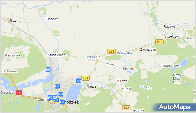 mapa Strzelce gmina Chodzież, Strzelce gmina Chodzież na mapie Targeo