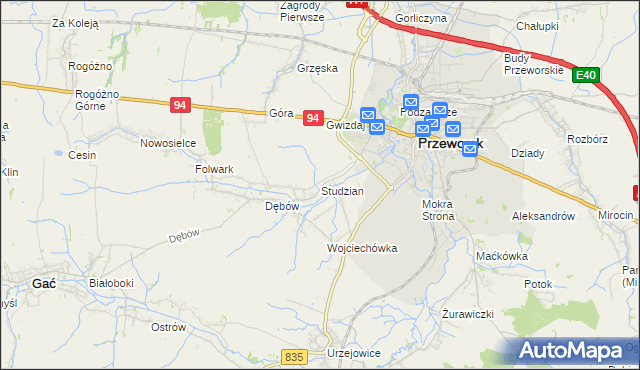 mapa Studzian, Studzian na mapie Targeo