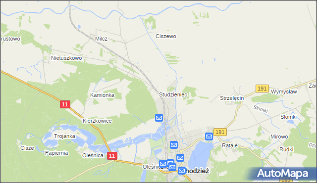 mapa Studzieniec gmina Chodzież, Studzieniec gmina Chodzież na mapie Targeo