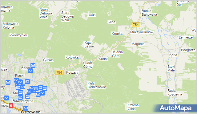 mapa Sudół gmina Bodzechów, Sudół gmina Bodzechów na mapie Targeo