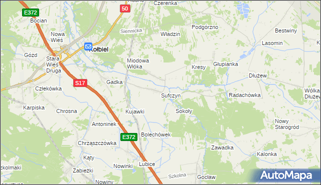 mapa Sufczyn gmina Kołbiel, Sufczyn gmina Kołbiel na mapie Targeo