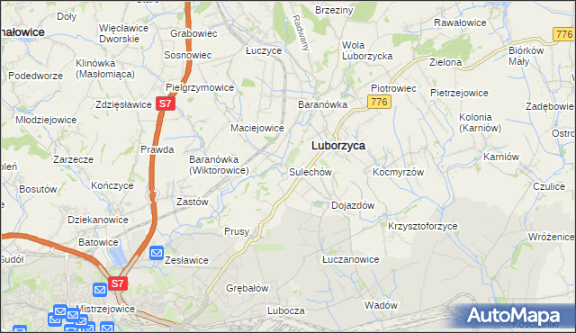 mapa Sulechów gmina Kocmyrzów-Luborzyca, Sulechów gmina Kocmyrzów-Luborzyca na mapie Targeo