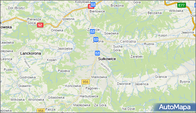 mapa Sułkowice powiat myślenicki, Sułkowice powiat myślenicki na mapie Targeo